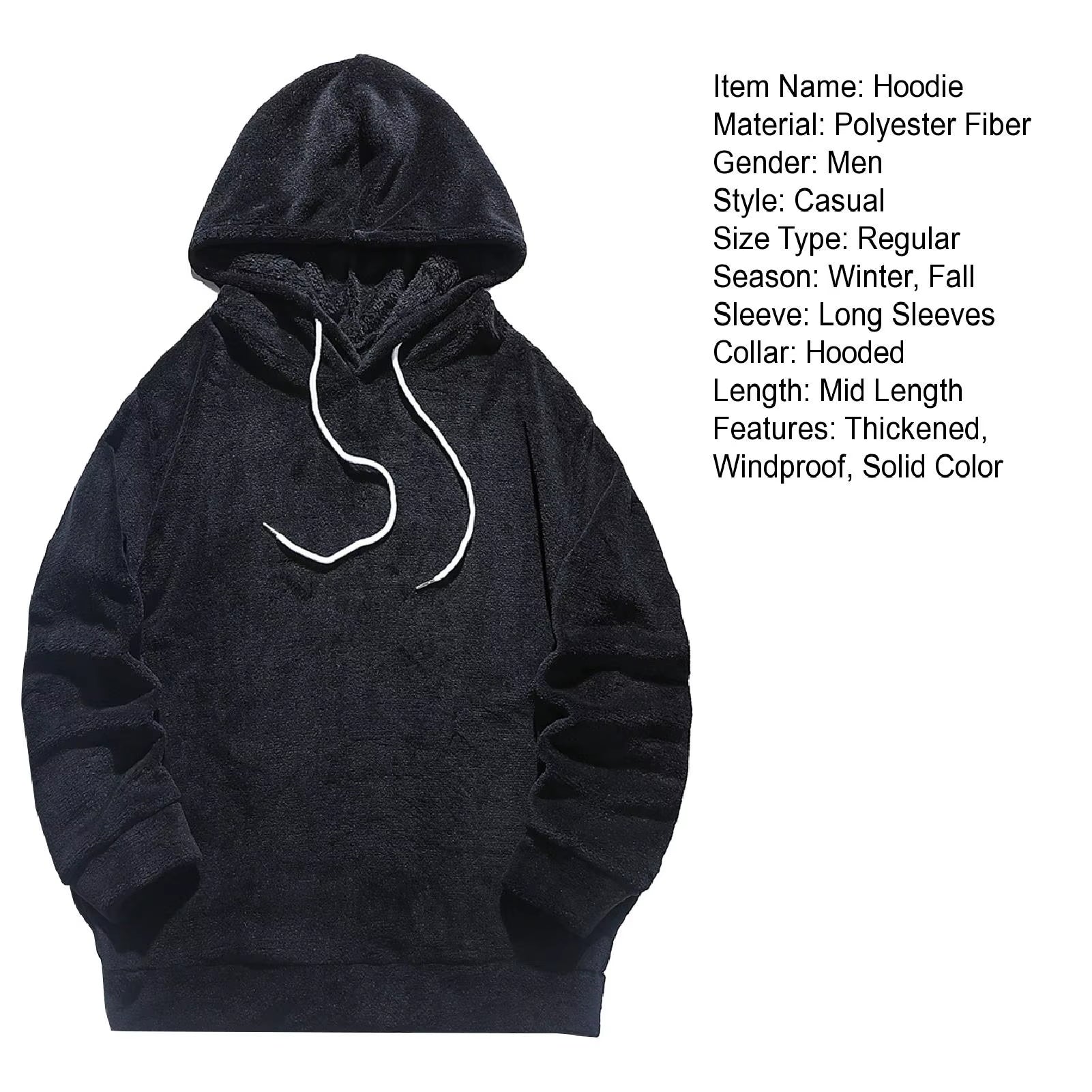 Winter Men'S Solid Color Fluffy Wool Hooded Coat Pullover Warm Sweatshirt Velvet Fleece Hooded Men'S Sweater