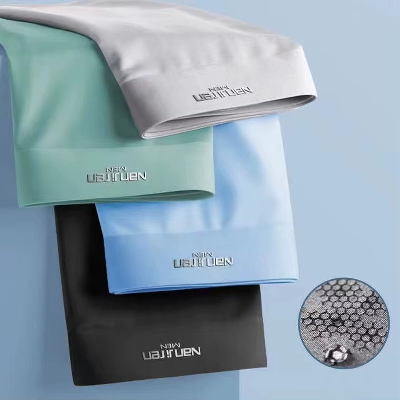 4Pcs Boxer Shorts Men'S Ice Silk Underwear Male Underpants Breathable Sexy Thin Panties U Convex Lingerie Wholesale Lots L-6XL