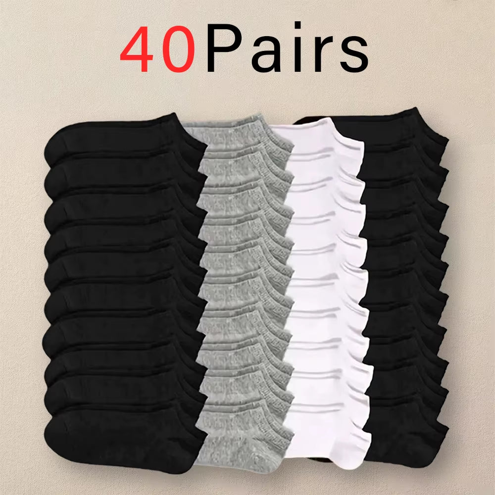 10/20/40 Pairs Men'S Boat Socks Business Sport Sweat Absorption Mature Summer Autumn Solid Color Versatile Ankle Socks