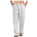Men'S Cotton Linen Pants Summer Solid Color Breathable Linen Trousers Male Casual Elastic Waist Fitness Pants